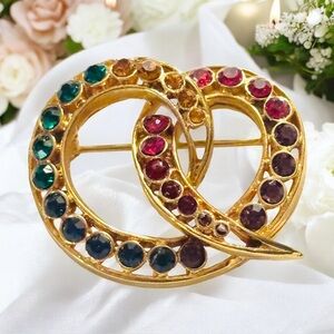 Gold-tone Brooch with Multicolor Gemstones